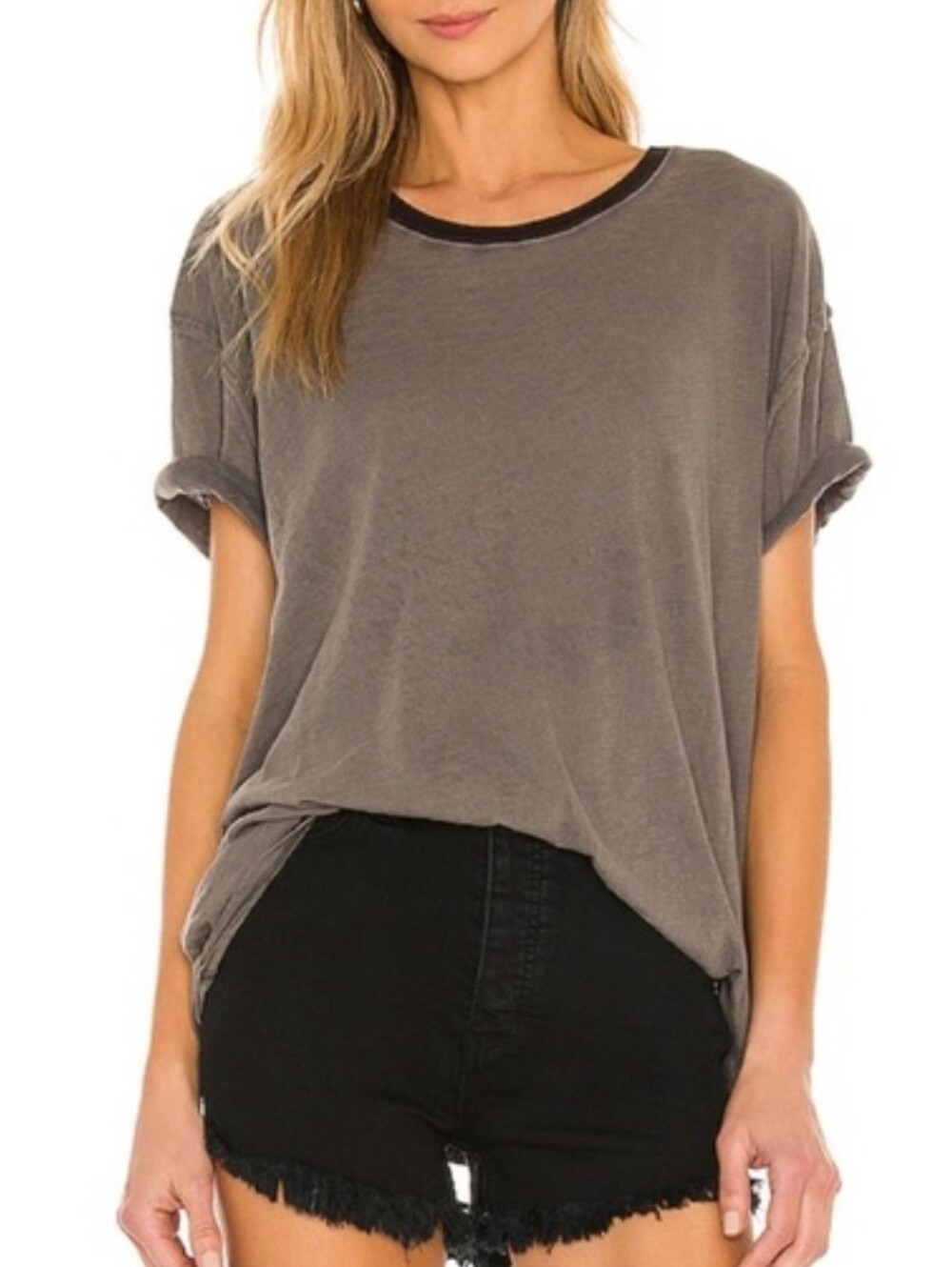 Free People We The Free Clarity Black Oversized Ringer Tee
